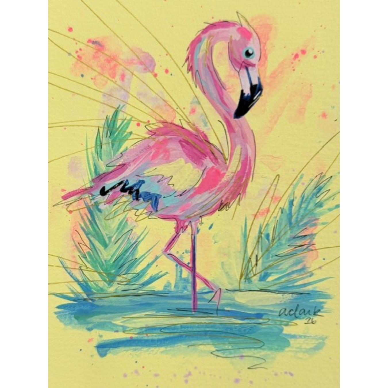 Fancy Framed Flamingo - YELLOW