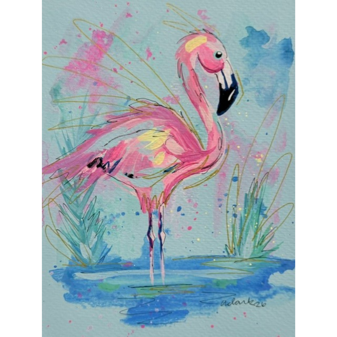 Fancy Framed Flamingo - BLUE