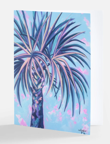 Palmetto folded notecard featuring the pink, purple, and teal palm fronds of Fronds of Grace