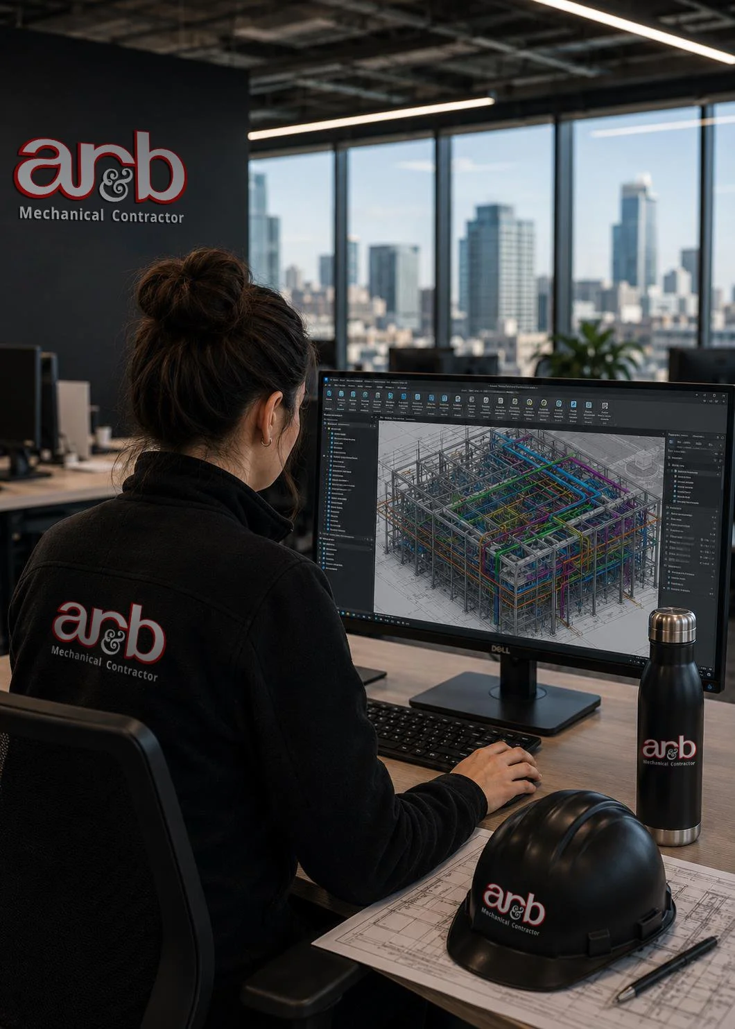 female mechanical engineer working on a complex design at the AR&B office in San Francisco