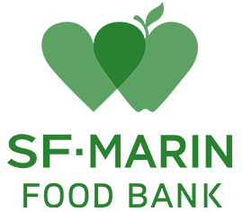 Logo of SF Marin Food Bank featuring three green hearts and text.