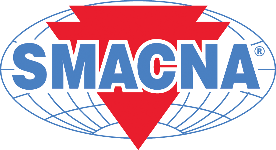 Logo of SMACNA with red triangle and blue globe outline