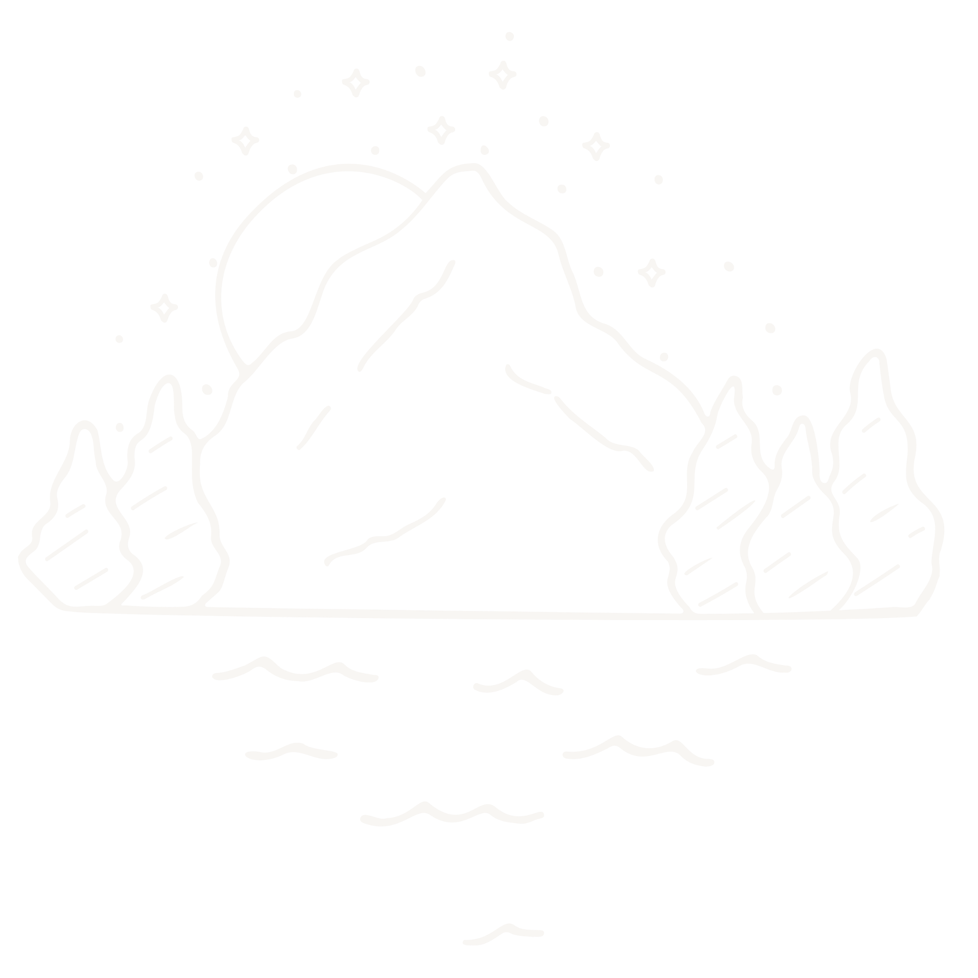 Line art illustration of mountain peaks with stars in the sky.