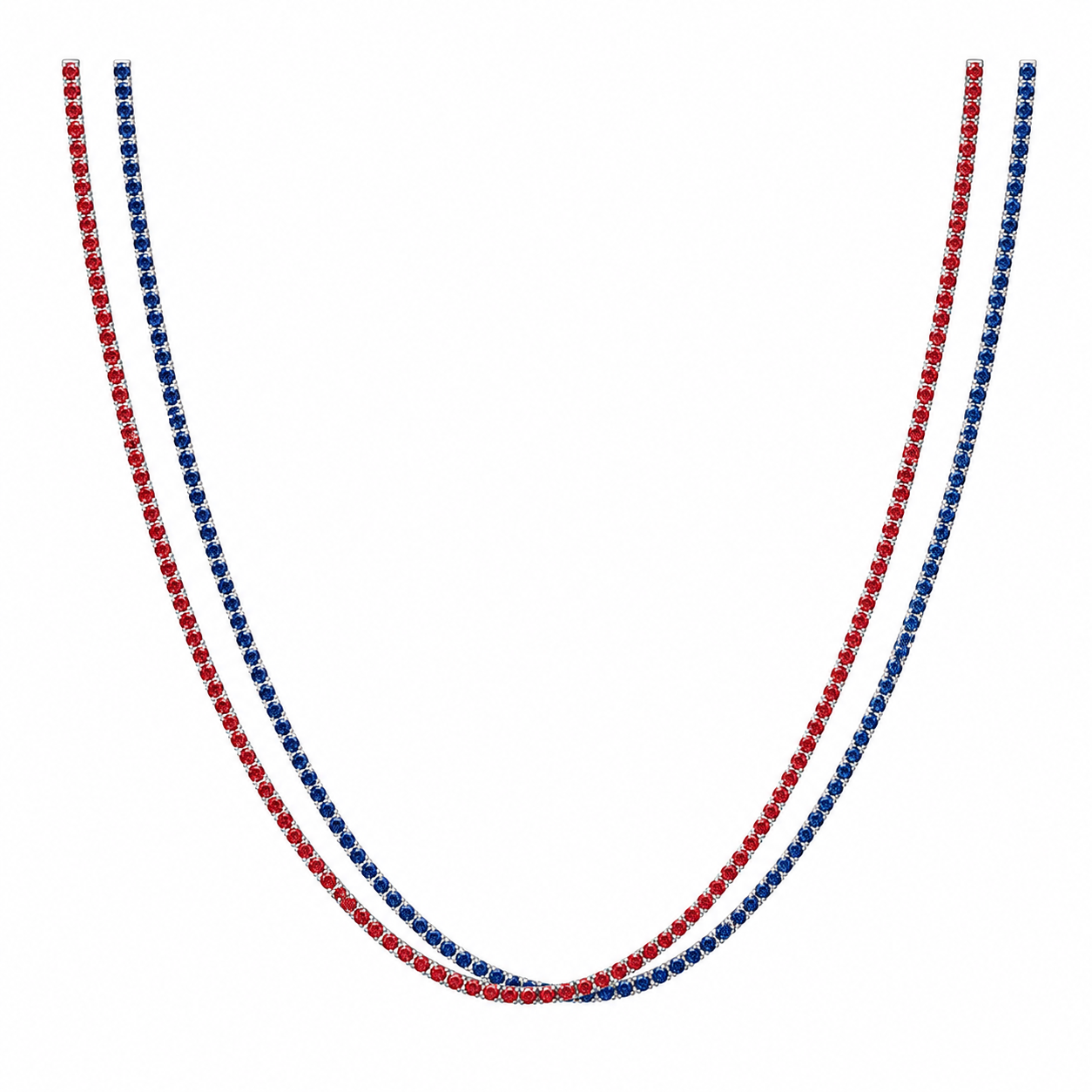 Red, white, and blue beaded necklace arranged in concentric loops.
