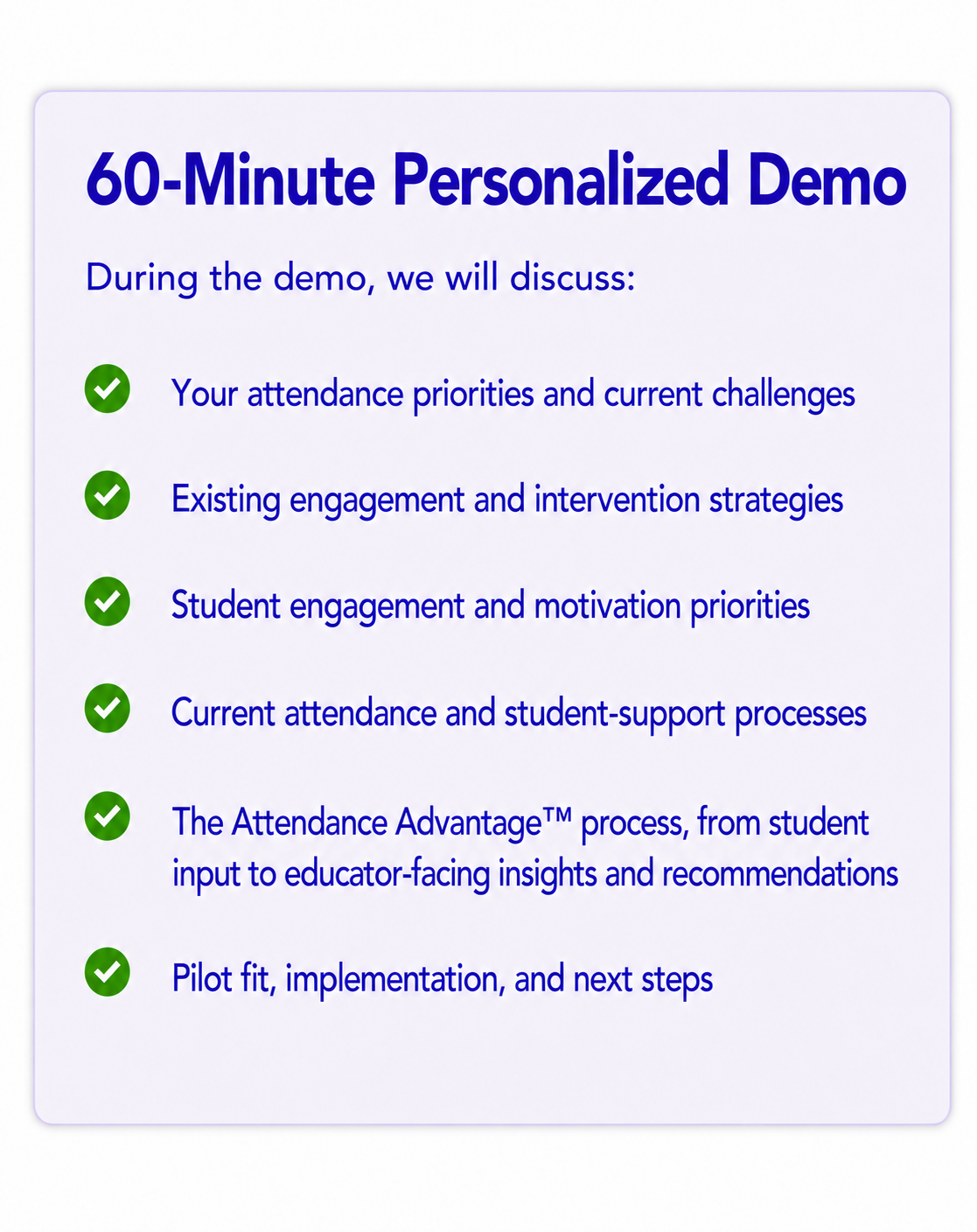 60 MINUTE DEMO AGENDA