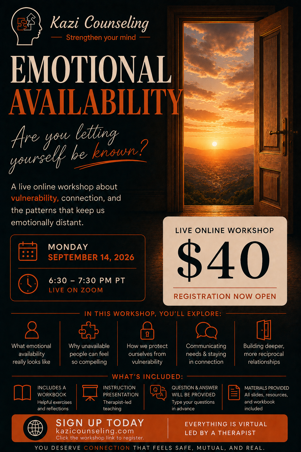 Emotional Availability: Are You Letting Yourself Be Known? Live Virtual Workshop