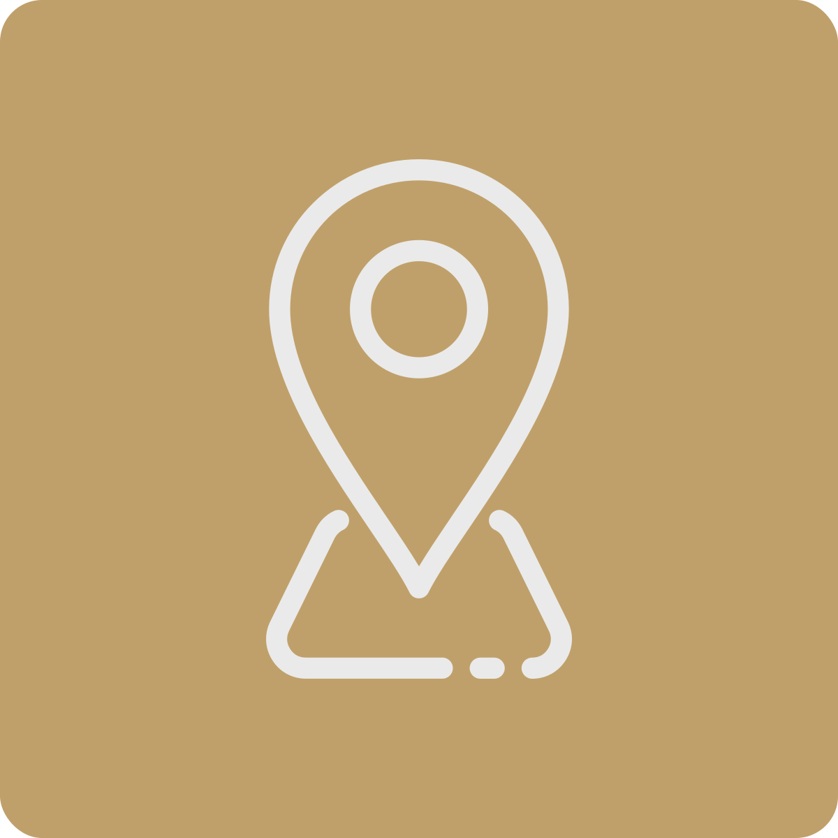 Icon of a location pin with a circle inside, on a tan background.