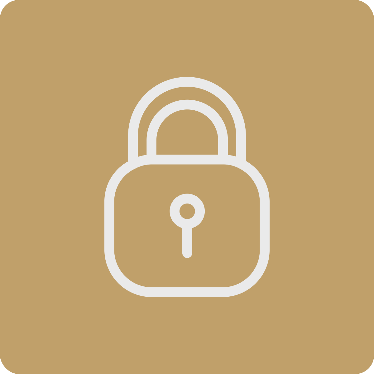Outline illustration of a padlock on a brown background.