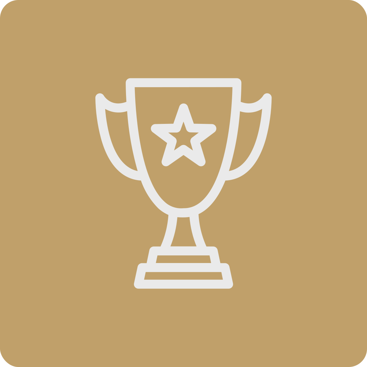 Outline of a trophy with a star inside it on a gold background.