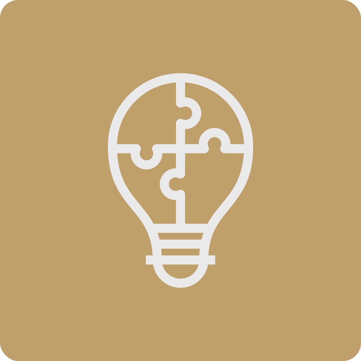A lightbulb icon with puzzle pieces inside, on a brown background.