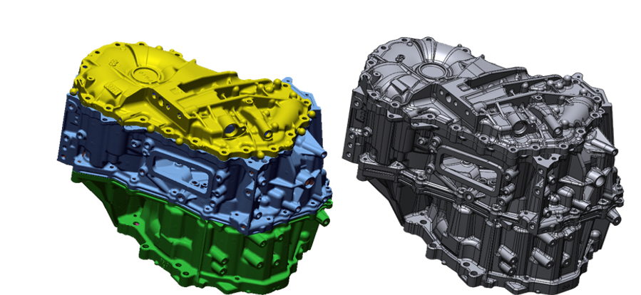Engine cases that have been turned into CAD models from 3D scan data using Geomagic Design X