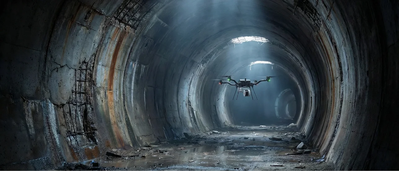 The Artec Jet SLAM LiDAR scanner scanning a drainage tunnel using automatic mapping & collision avoidance
