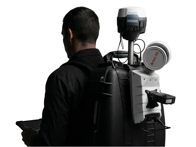 The Artec Jet LiDAR scanner mounted to a SLAM backpack for scanning on the move
