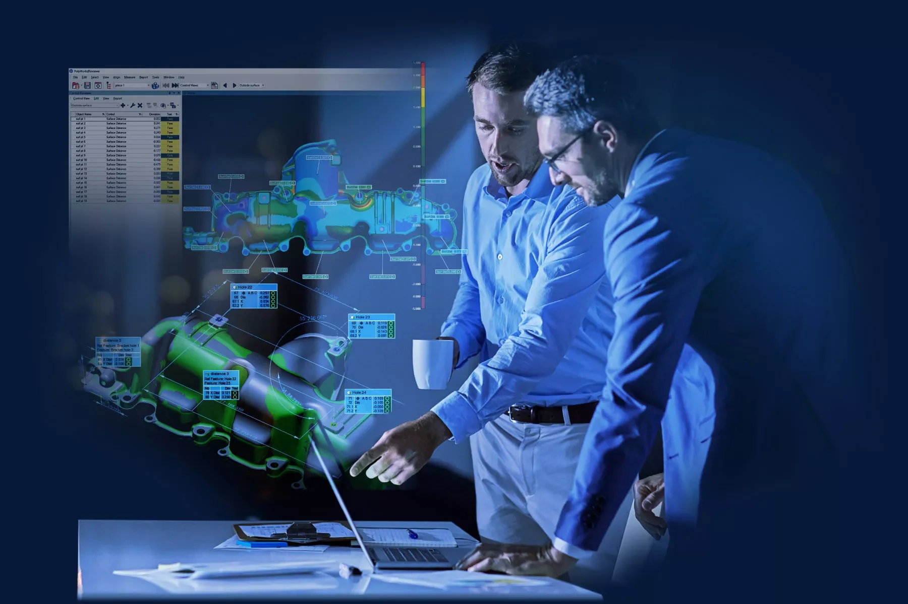 Two men using Polyworks Inspector for inspection insights