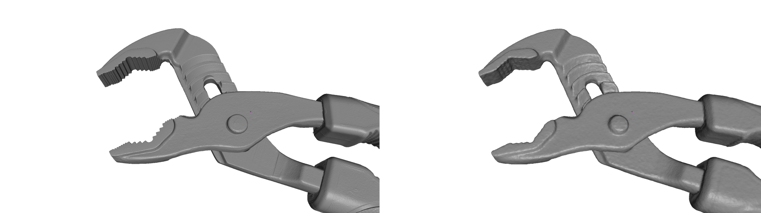High resolution 3D scan with extreme detail compared to a lower resolution scan