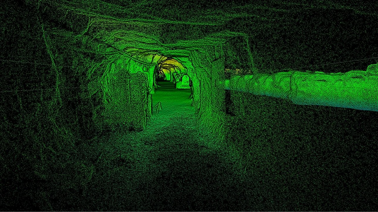 Laser scan of a mining tunnel captured by the Artec Jet with automatic mapping & collision avoidance