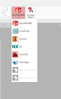 Screenshot of LiveTransfer options in Geomagic Design X including SOLIDWORKS, Creo, Inventor, NX, AutoCAD, and Solid Edge.