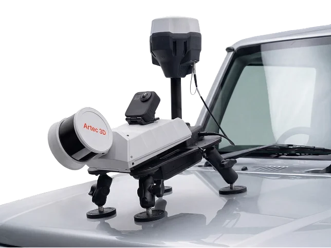 The Artec Jet LiDAR scanner mounted to a vehicle for fast capture of large areas