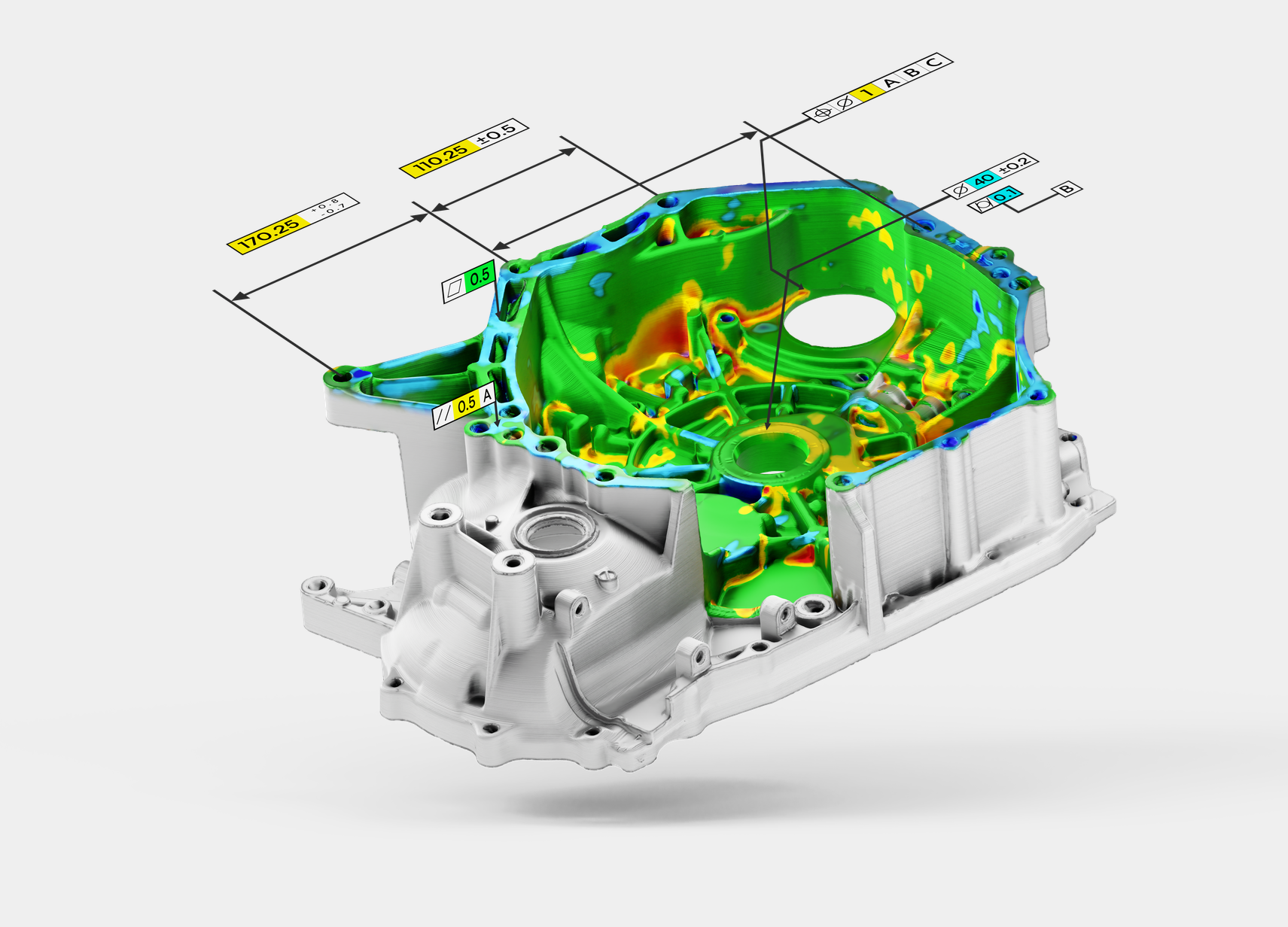 Deviation analysis (surface distance mapping) comparing a 3D scan to a CAD model in Geomagic Control X