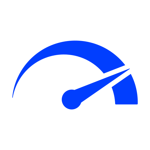 A blue gauge meter with a black background, showing a high level or speed.