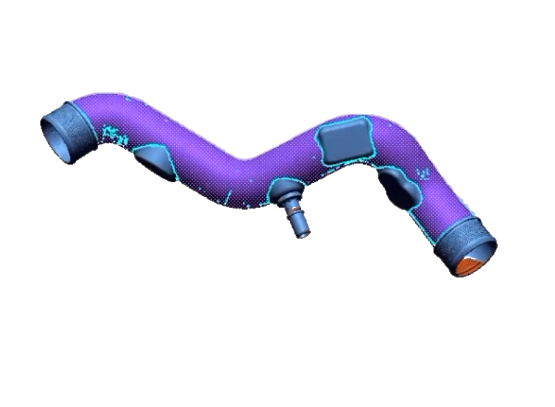 A complex pipe with compound bends effortlessly turned into a CAD model using the Pipe Wizard in Geomagic Design X Pro