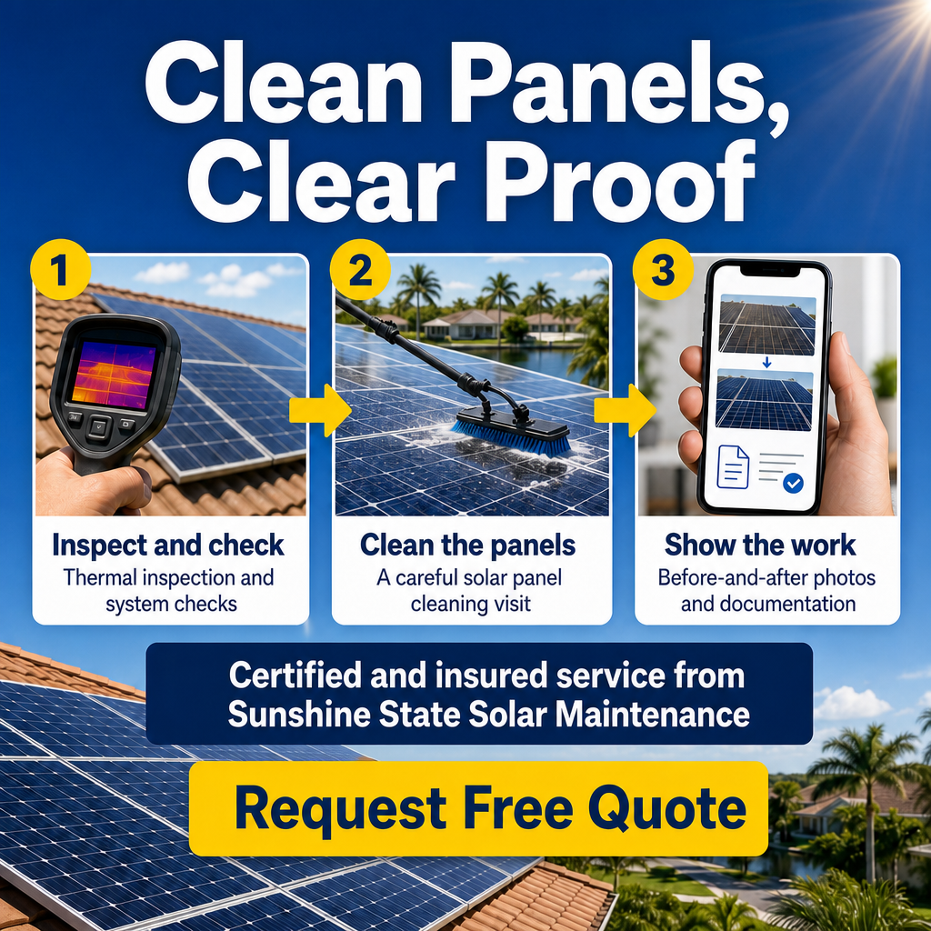 Professional solar panel maintenance with thermal inspection, cleaning and service documentation