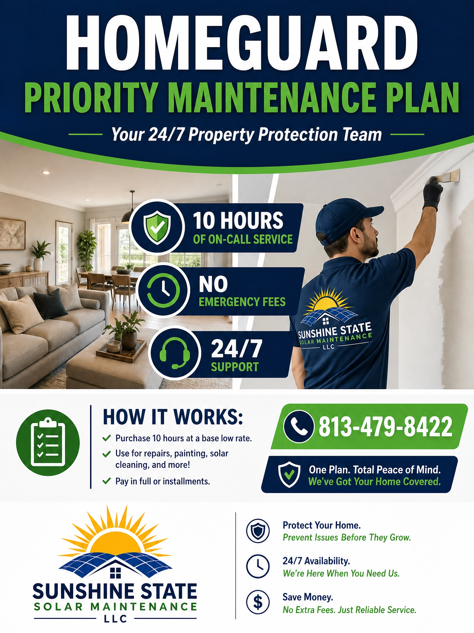 24/7 Home Maintenance and emergencies on-call team,  Priority Emergency Service Annual Reserved Maintenance Hours Preventive Home Maintenance