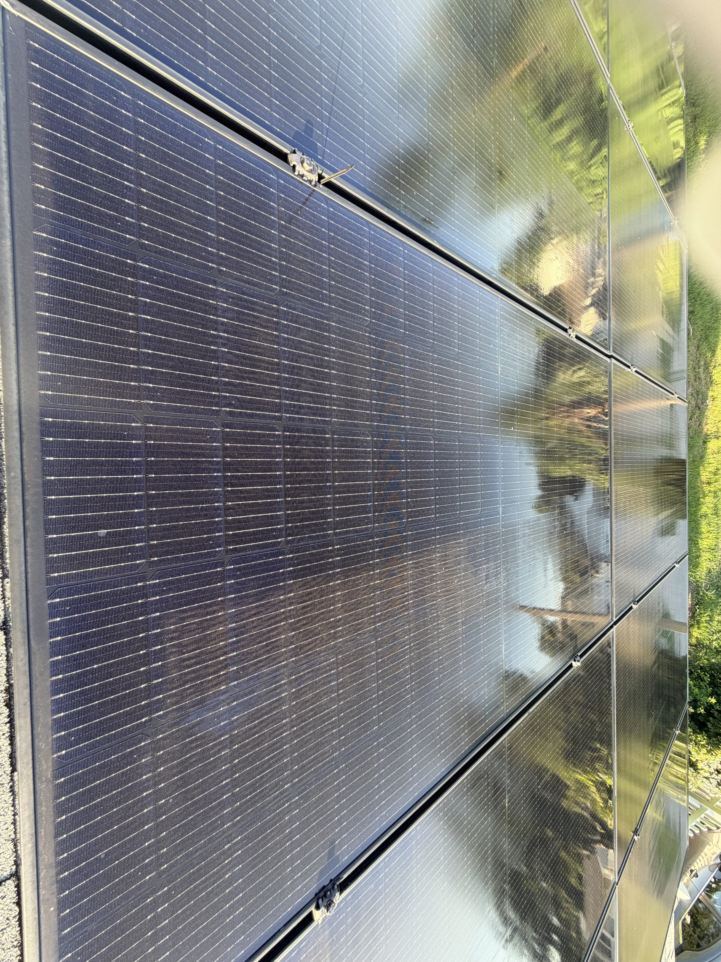 Professional solar panel cleaning results showing clean panel surfaces