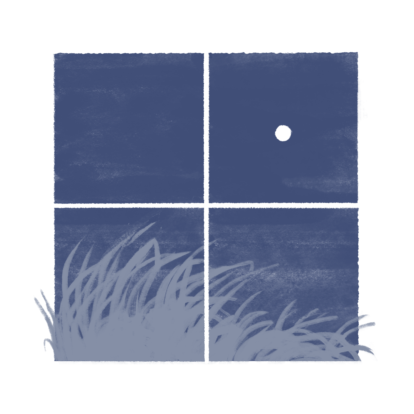 That same patch is now empty. No more flowers, just grass. The same moon shines overhead.
