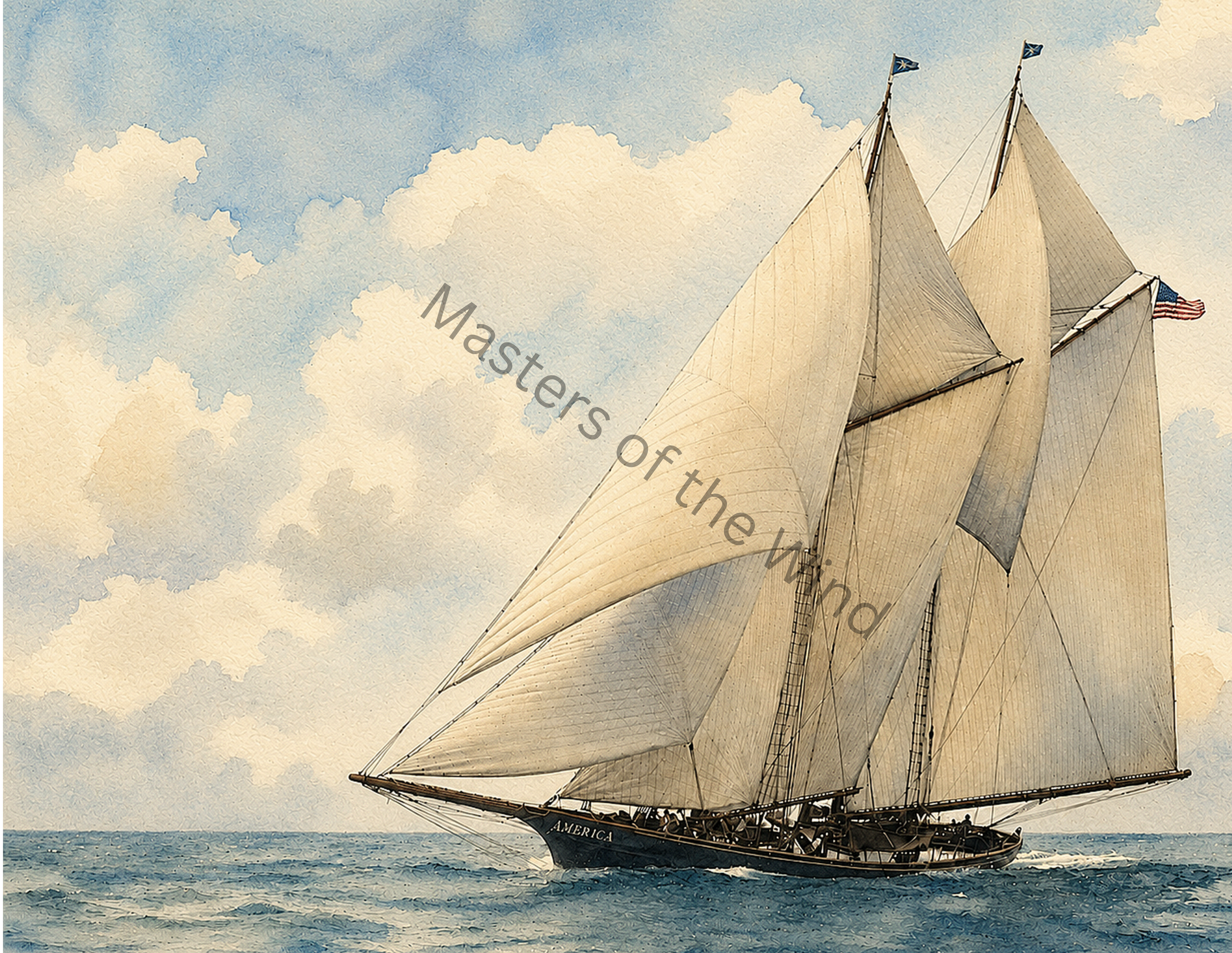Print of the Yacht America, 1851 winner of the Hundred Guinea Cup