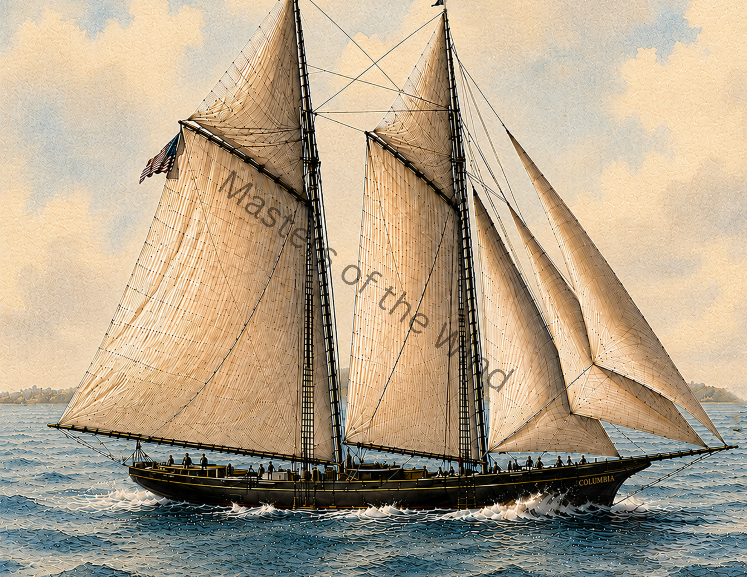 Print of the yacht Columbia, one of the winners of the 1871 2nd defense of the America's Cup