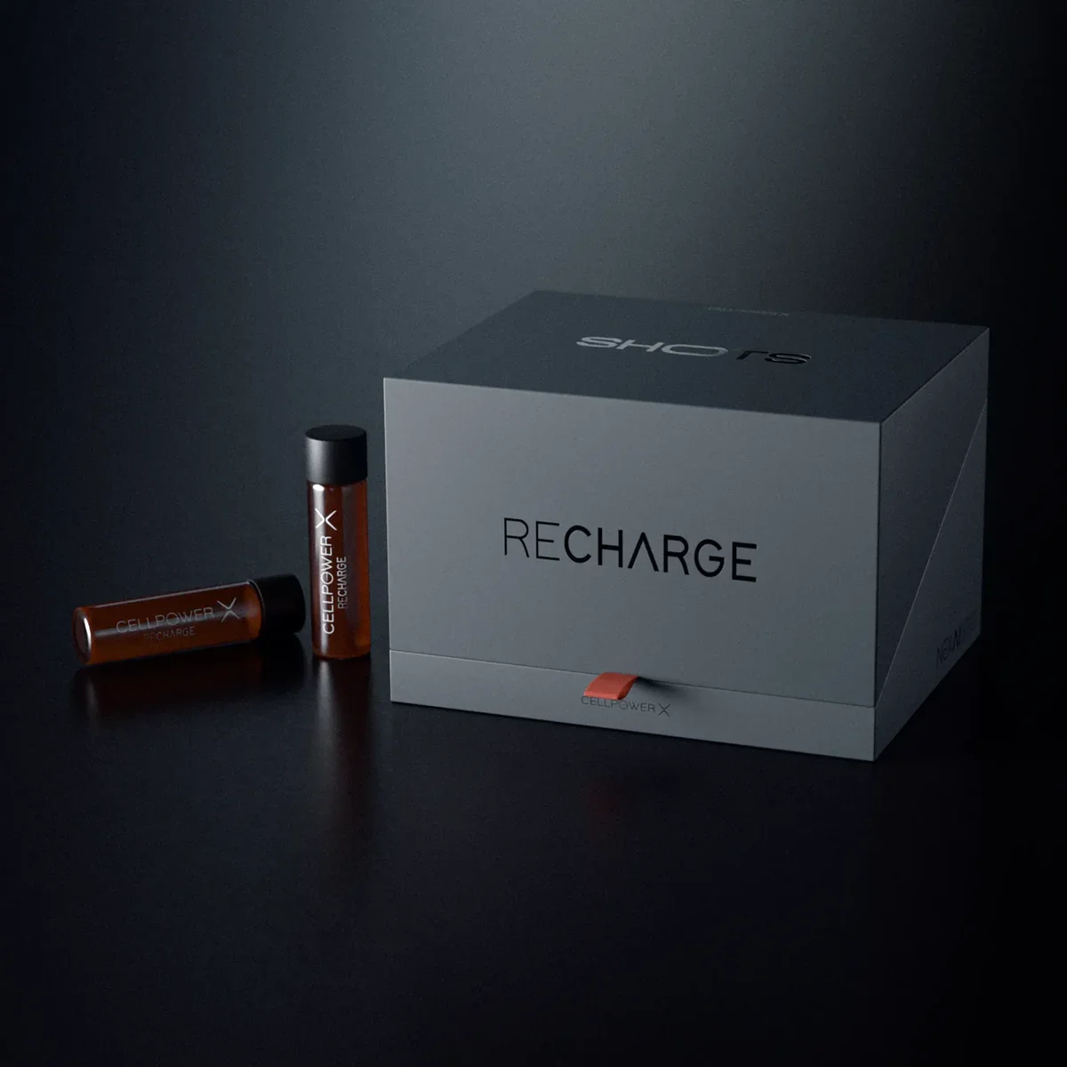 CellPowerX RECHARGE daily liquid supplement vial with adaptogens Rhodiola Lion's Mane and NAD+
