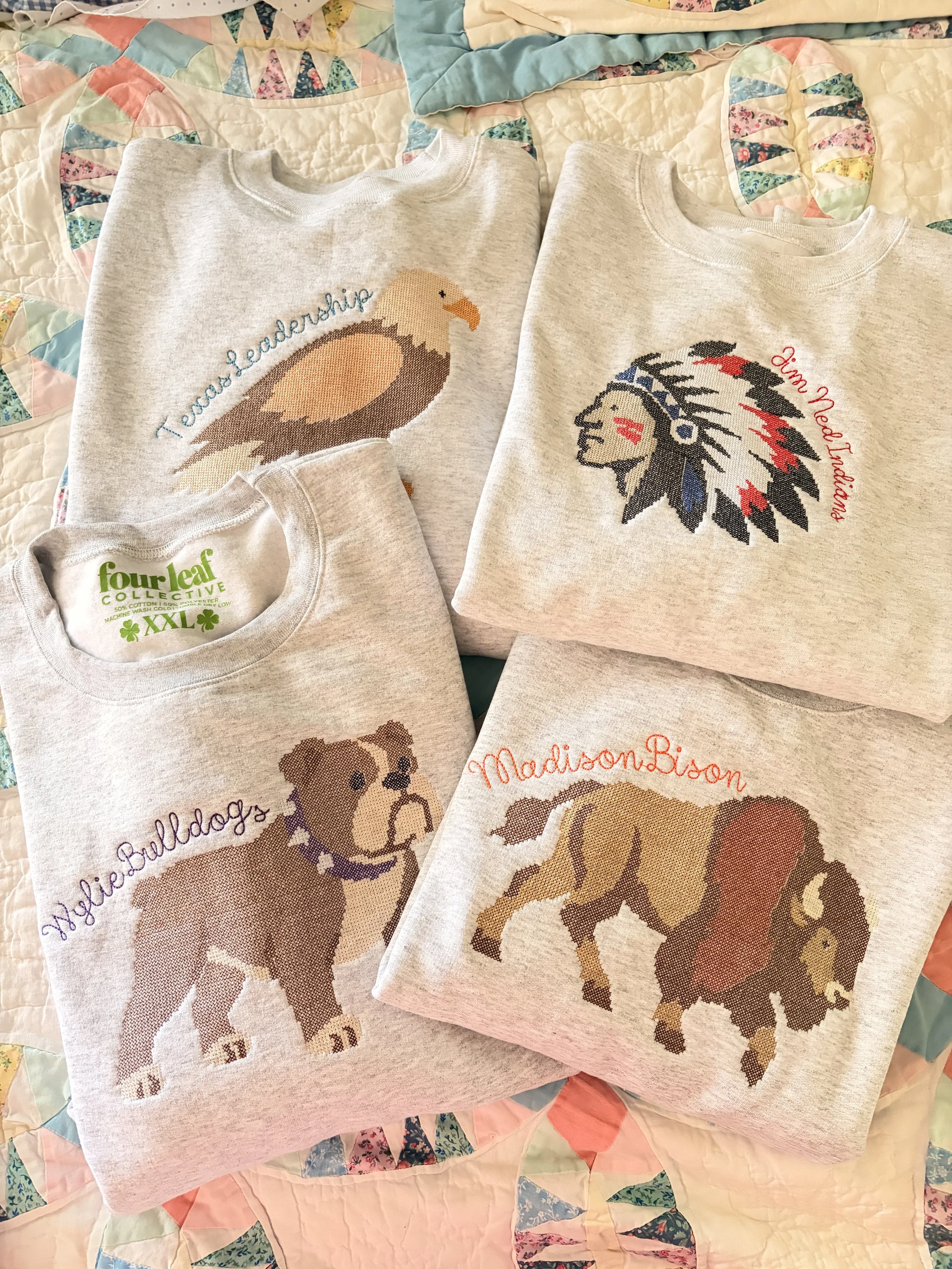 Cross stitch mascot sweatshirts