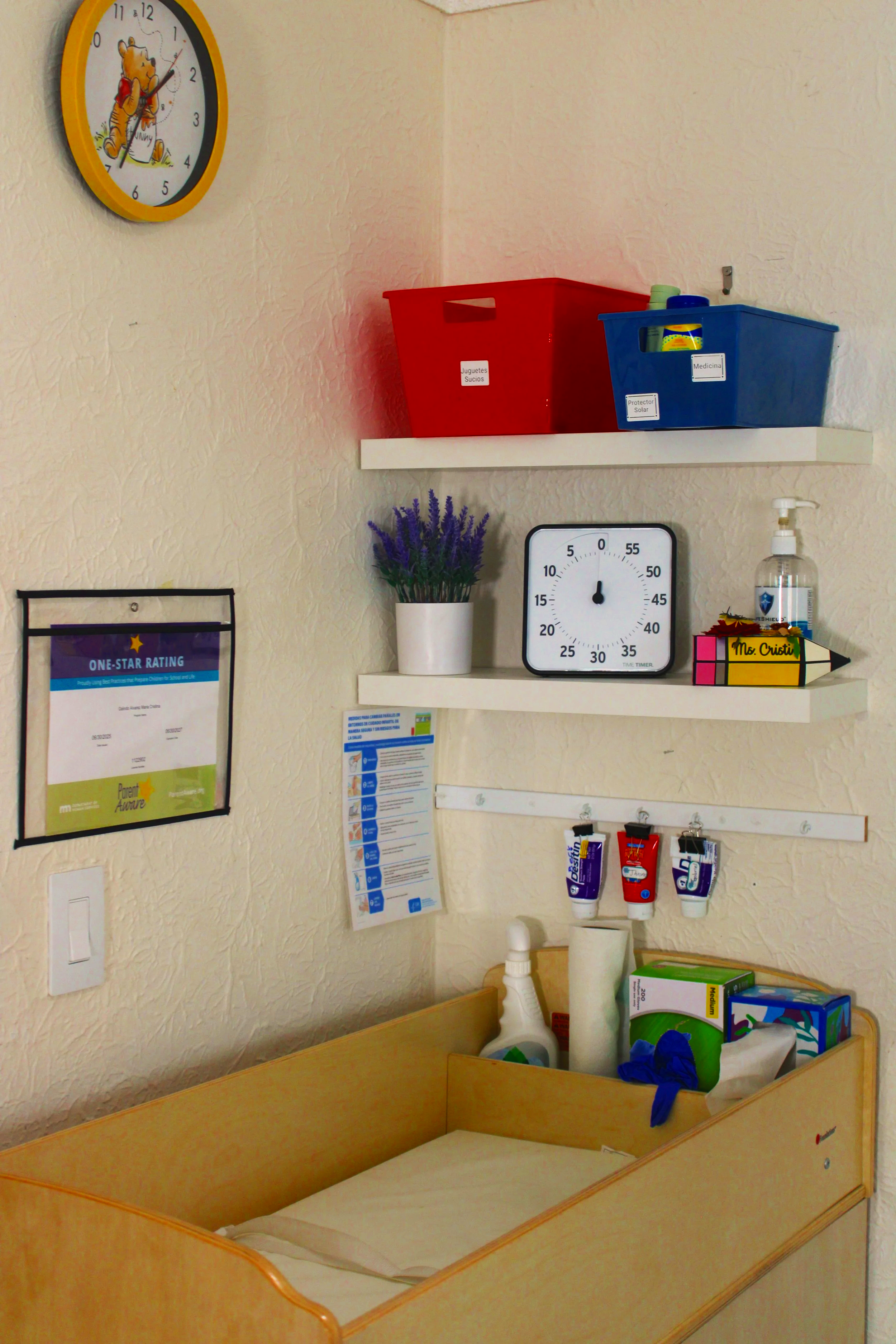 Diaper changing area in Mi Escuelita