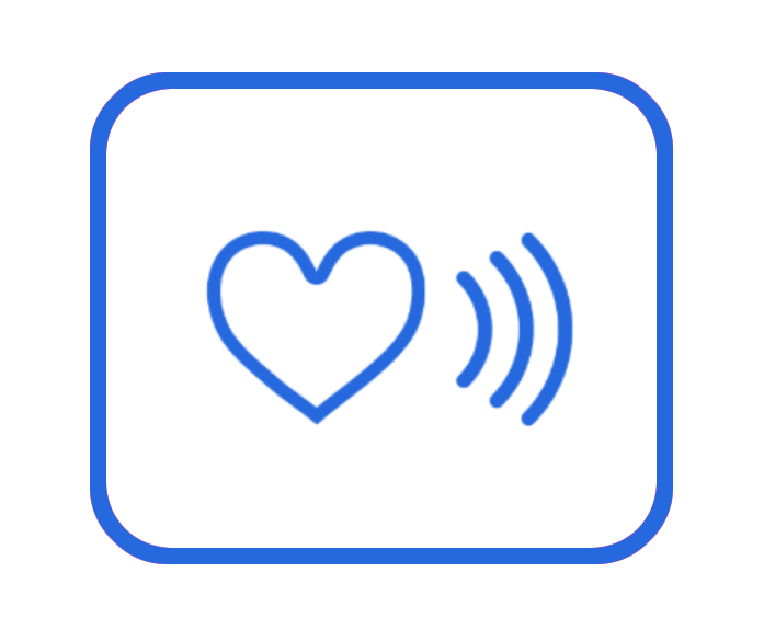 Icon of a heart with wireless signal lines indicating heart rate or health monitoring.