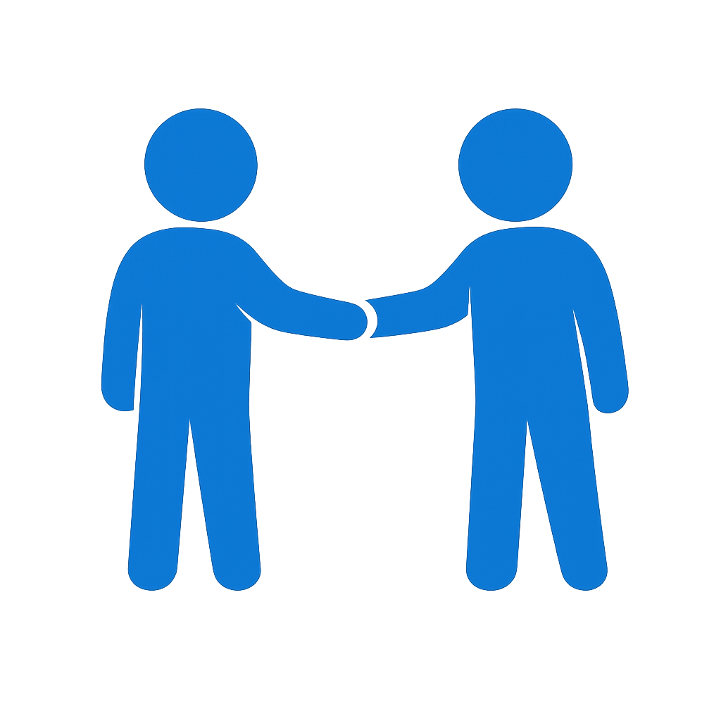 Two blue human figures shaking hands.