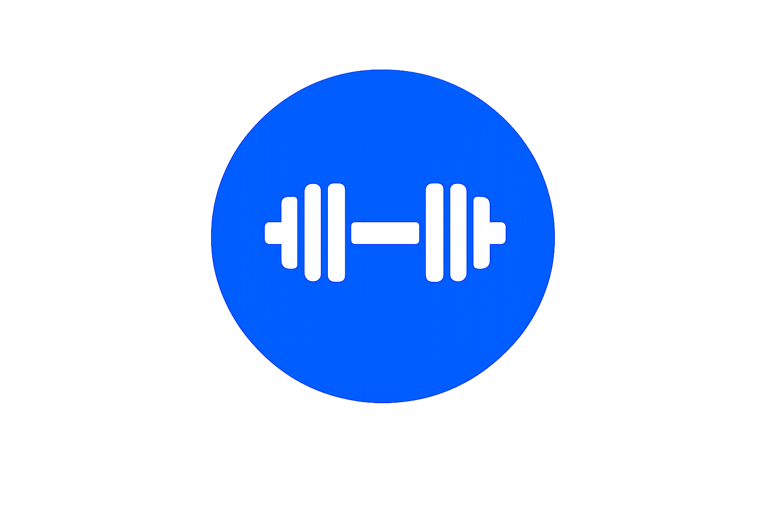 Icon of a white dumbbell inside a blue circle, representing fitness or workout.