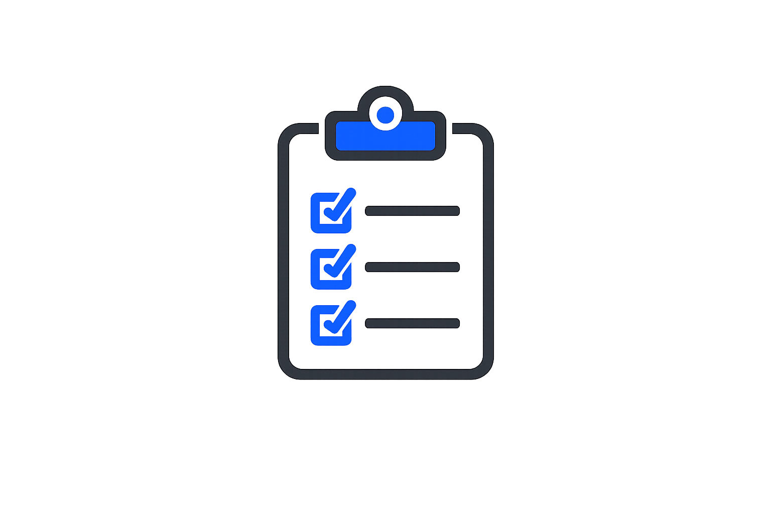 A digital illustration of a clipboard with checked boxes and empty lines, surrounded by colorful glowing lines on a dark background.