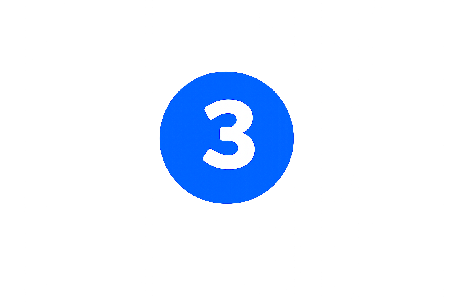 Blue circle with the number 3 in white, indicating the number three in a sequence or countdown.