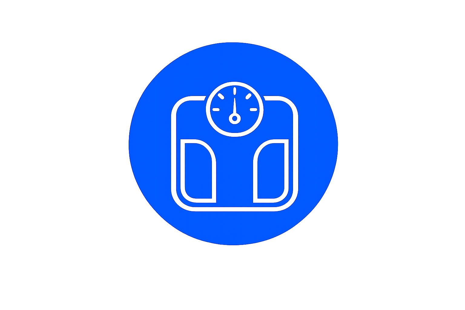Icon of a weighing scale with a clock on top, inside a blue circle.