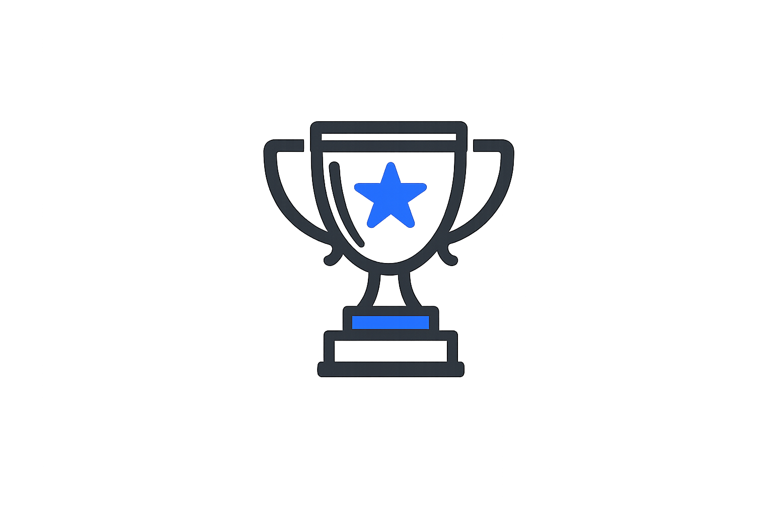 A trophy with a blue star in the center, placed on a black pedestal.