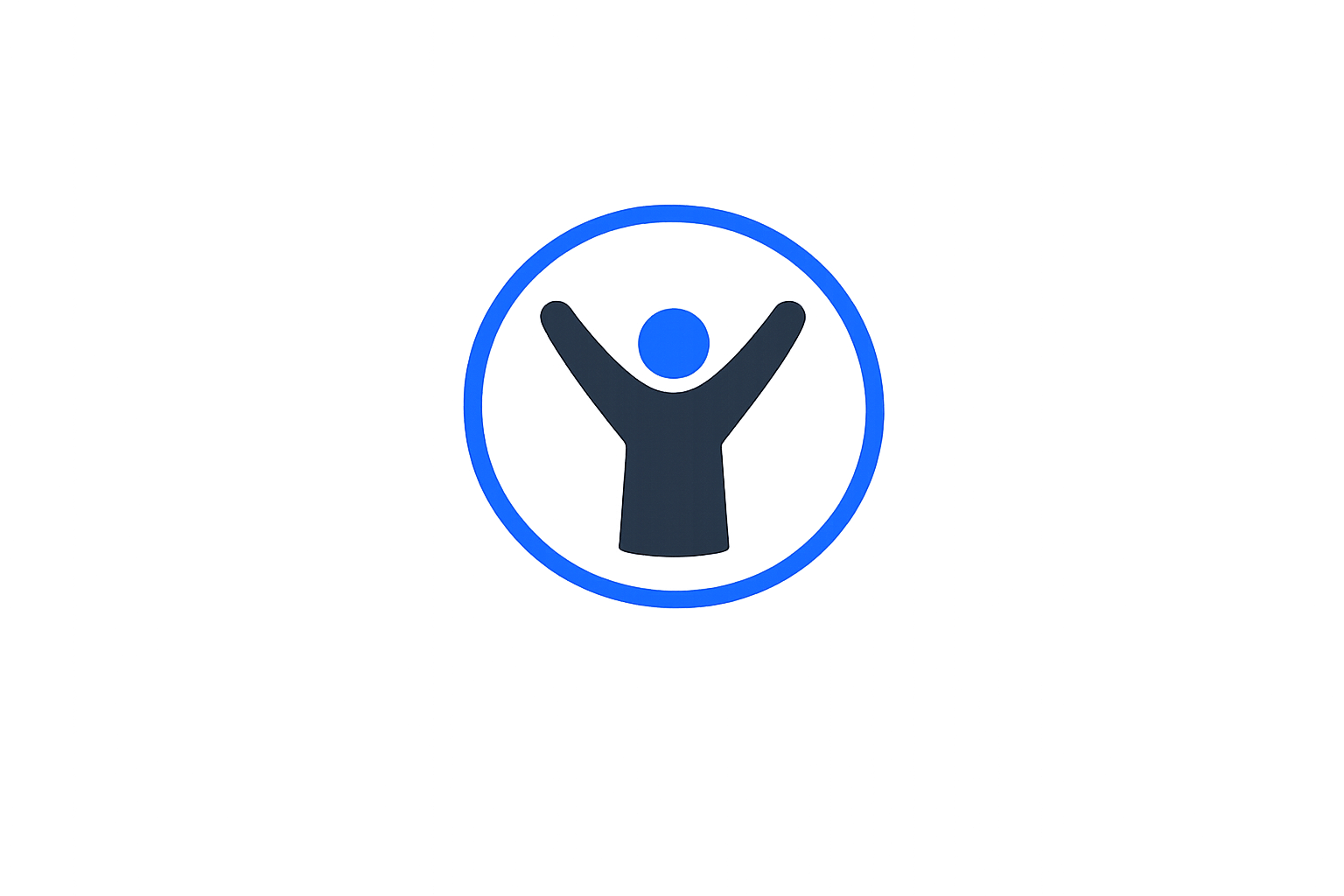 Symbol of a person with raised arms surrounded by a blue circle and glow, indicating accessibility or help.