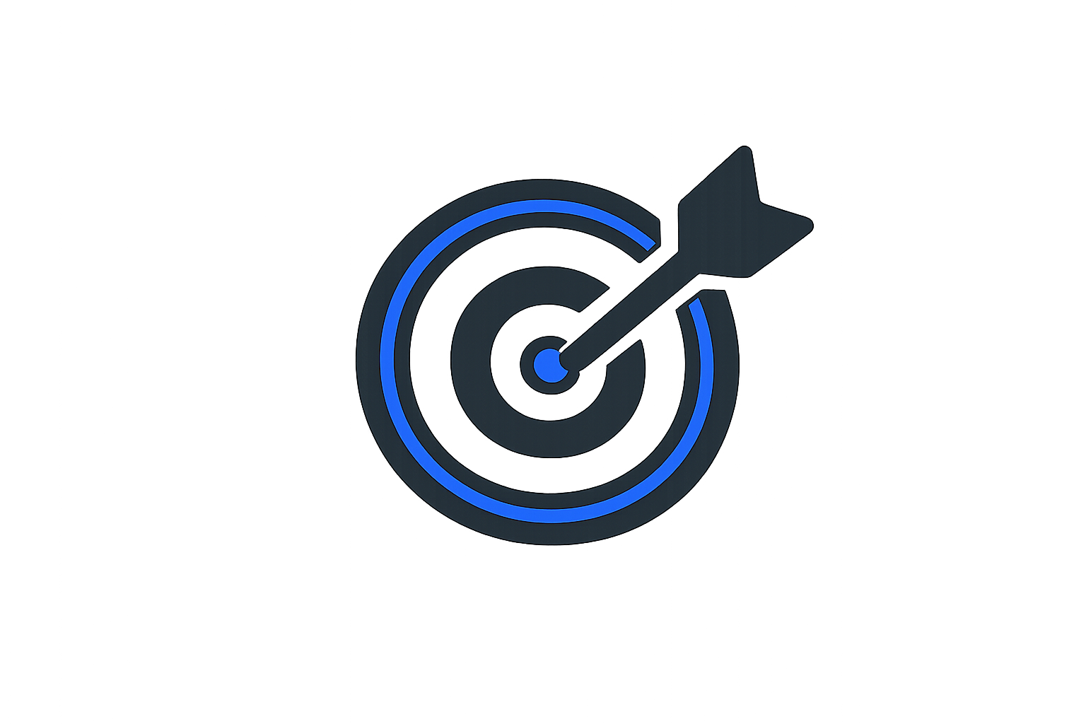 A graphic of a target with concentric circles and an arrow hitting the bullseye, symbolizing goal achievement or precision.