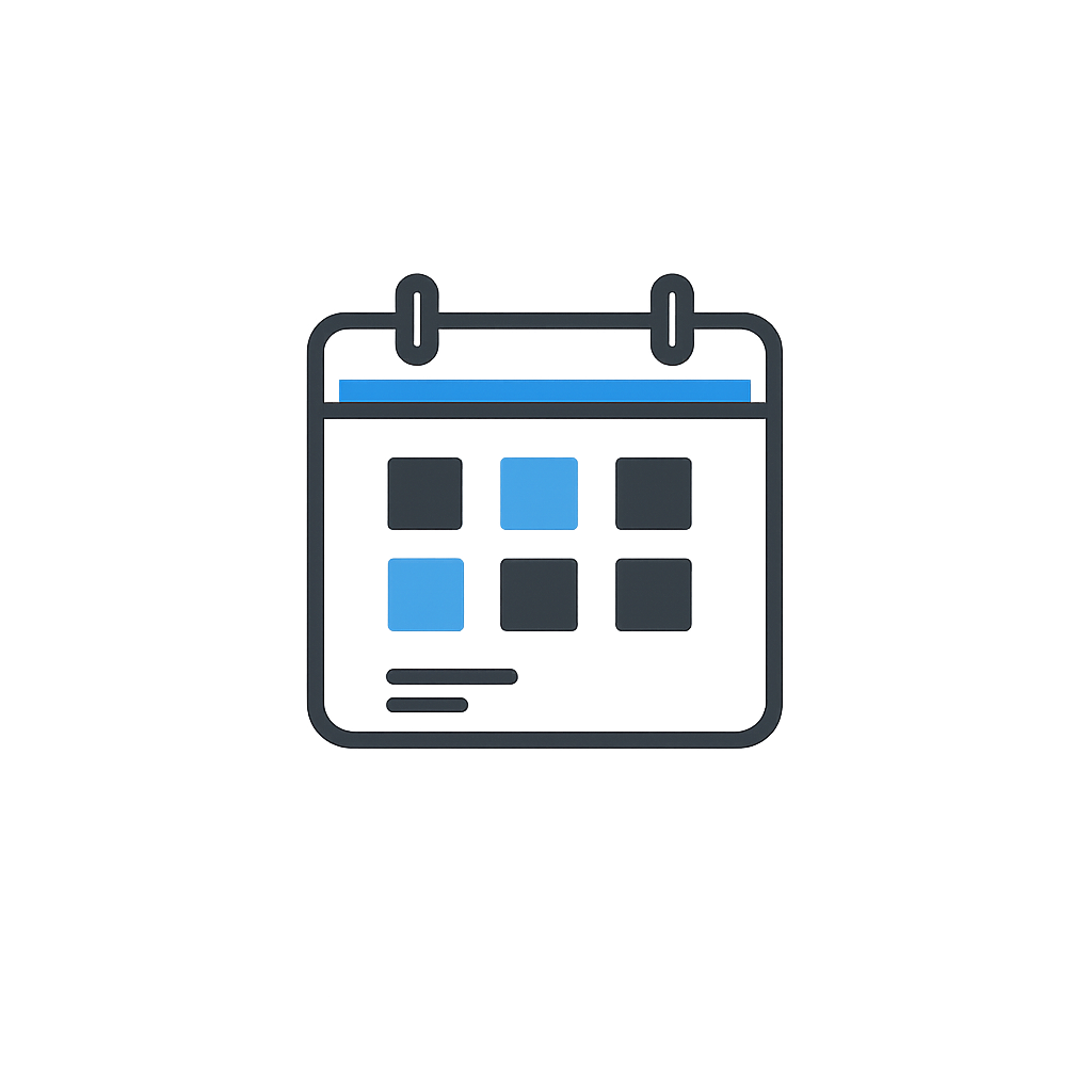 Digital illustration of a calendar icon with some dates highlighted in blue.