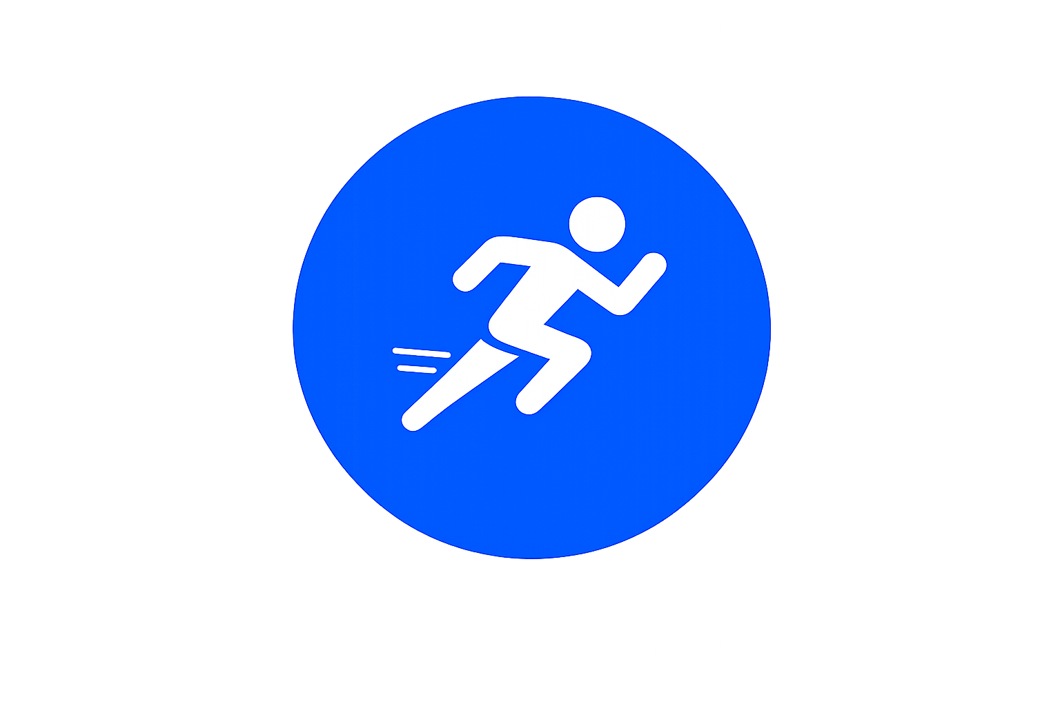 Icon of a person running, depicted in white on a blue circular background.