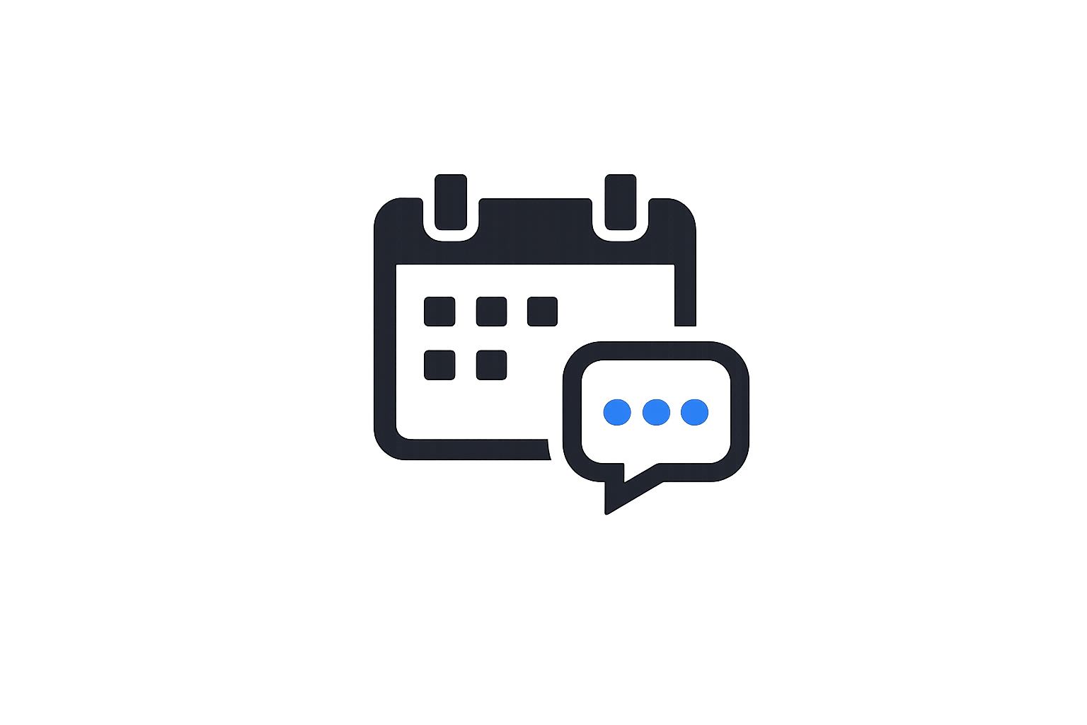 Icon of a calendar with a chat bubble containing three dots