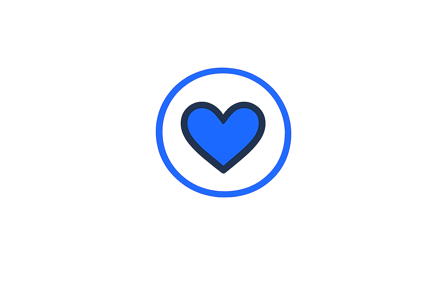 A blue heart icon with a glowing blue circle around it on a gray background.