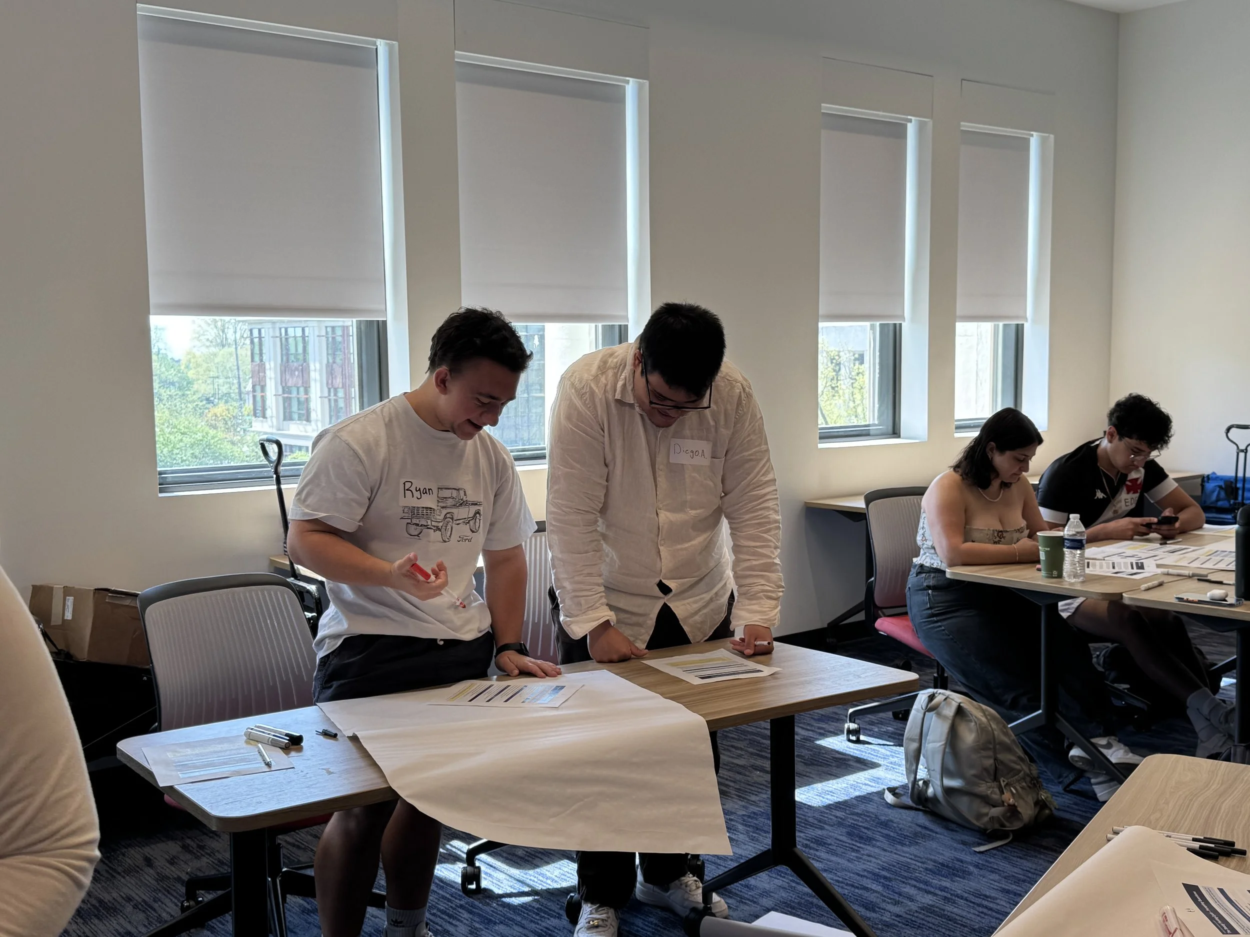 Students in a classroom running through a simulation