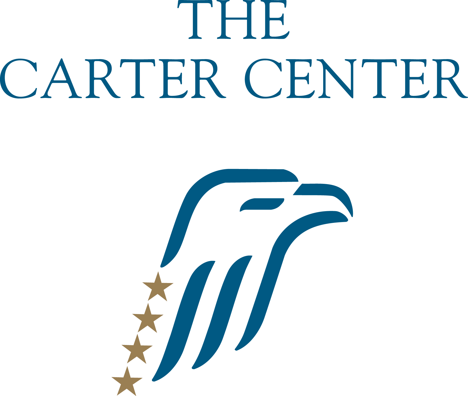 Logo for The Carter Center featuring a stylized blue eagle with stars and the organization name in blue text.