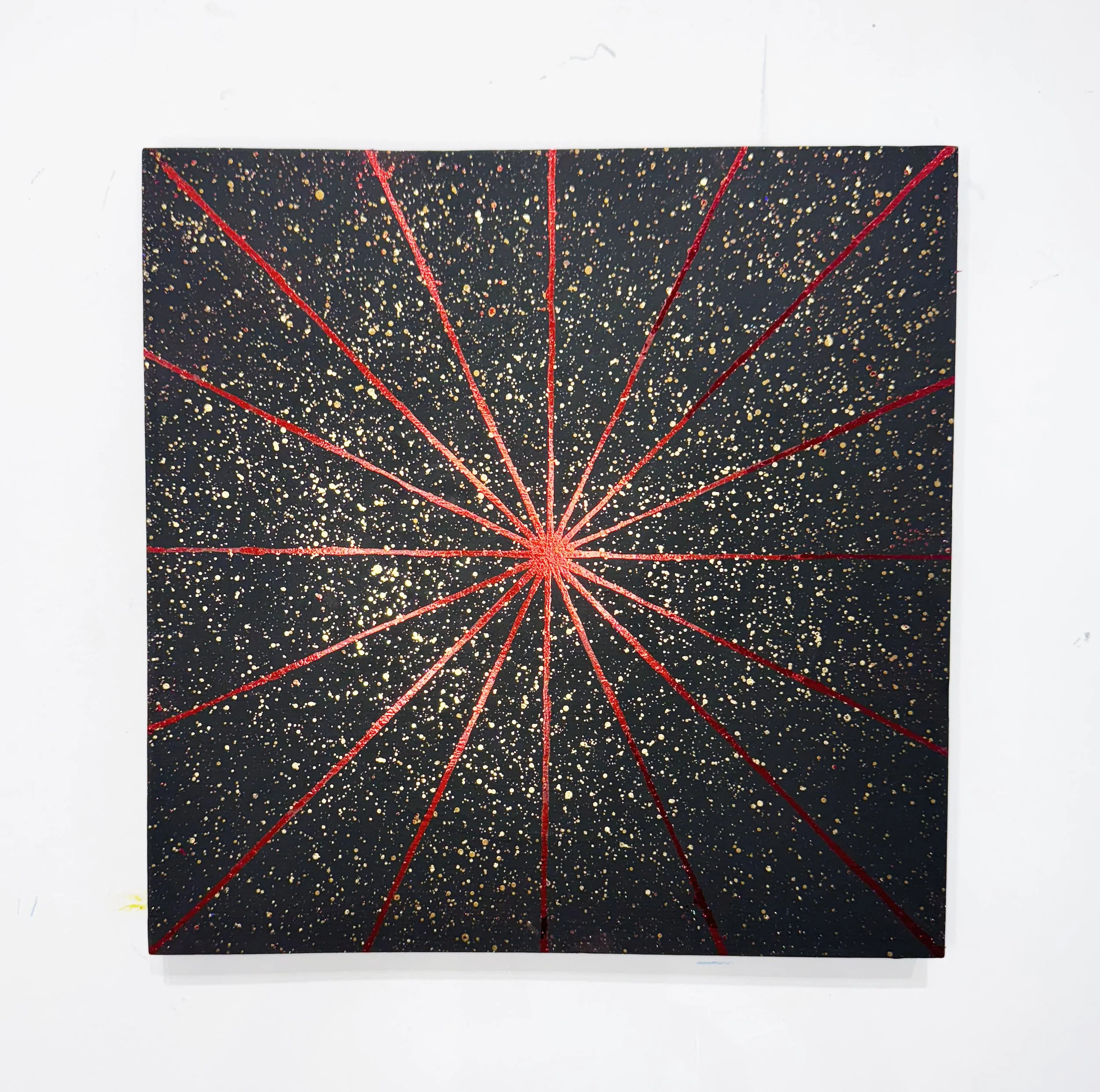 "Signal"
red foil, acrylic and gold leaf on wood
12"x12"
2026
Series: A Signal From Home